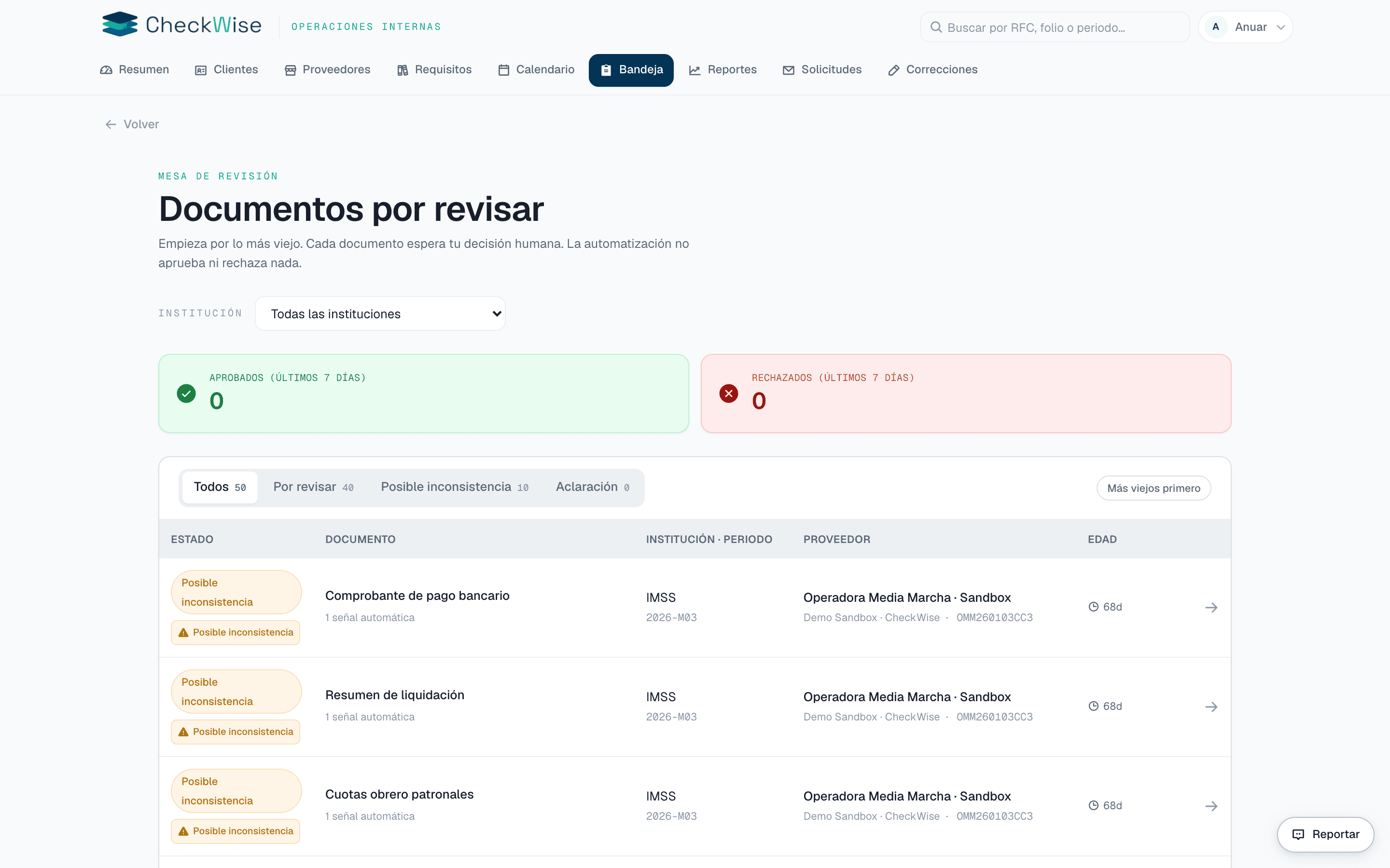 CheckWise reviewer decision queue screenshot