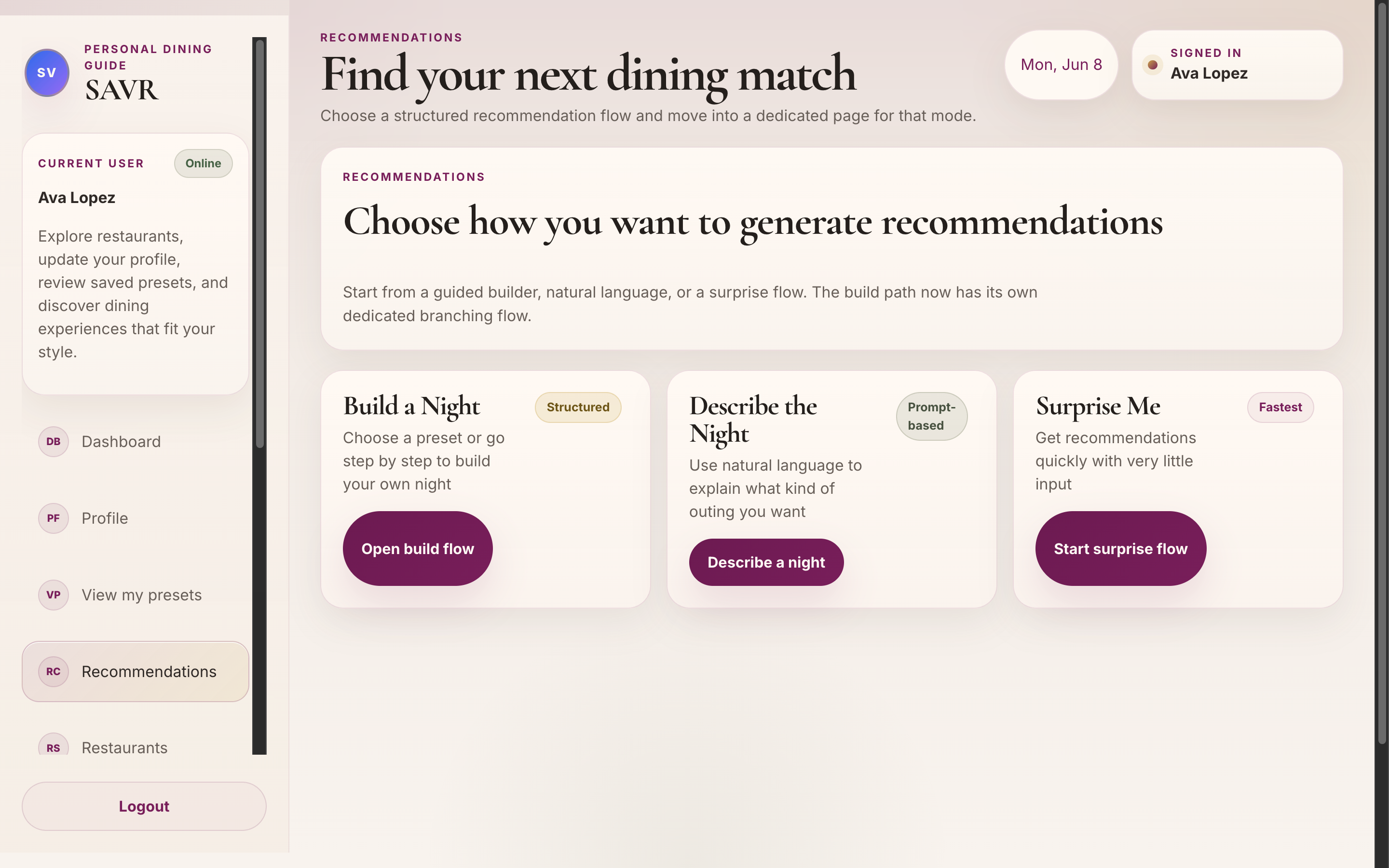 SAVR - Context-Aware Dining Platform project proof preview